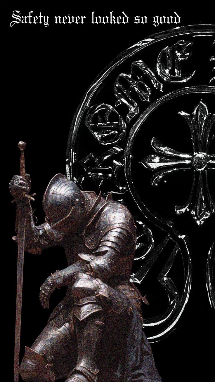 Chrome Hearts knight in armour with cross emblem